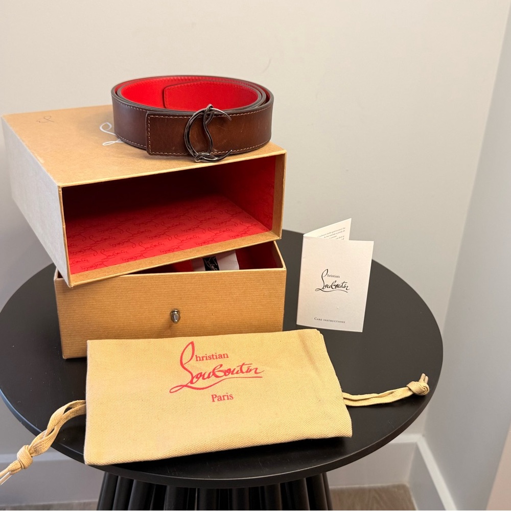 Christian Louboutin CL Logo Dark Brown Leather Belt